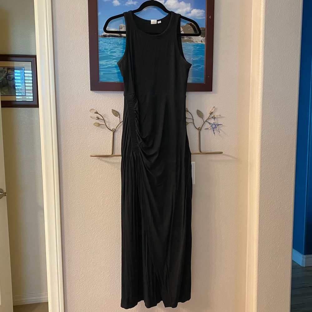Gap maternity black maxi in size xsmall with ruching and faux wrap.